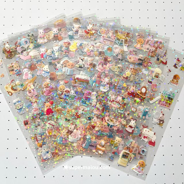 8 Sheets Sylvanian Families Laser Retro Stickers