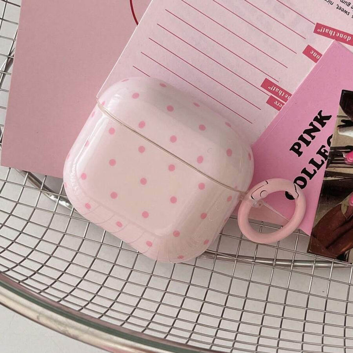 Pink Polka Dot Simple Design Earphones Case + Hanging Ring Set, Suitable Compatible With Apple AirPodsPro2/AirPodsPro/AirPods4/AirPods3/AirPods2 - Leokee case