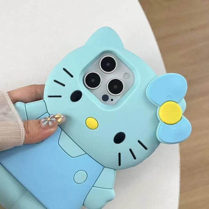 Funny 3D Cartoon Bow Hello Kitty Soft Silicone Case For iPhone 16 15 ProMax 14 13 12 11 Pro Max Shock Proof Back Cover - Leokee case