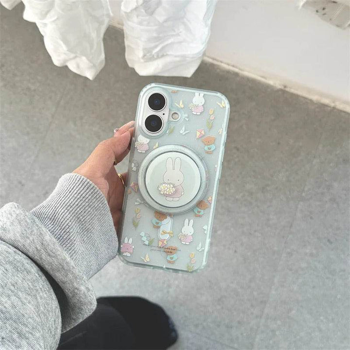 Miffy Kawaii Cartoon Mobile Phone Case Cute Anime Rabbit magnetic holder Phone Case Suitable For Iphone16Promax15Promax14Pro - Leokee case