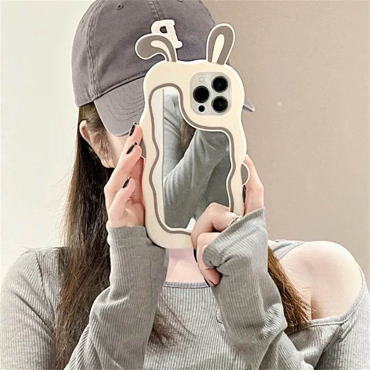 Cute Bunny Ears Mirror Phone Case For iPhone 16 15 14 Plus 13 12 11 Pro Max Shockproof Silicone Case - Leokee case