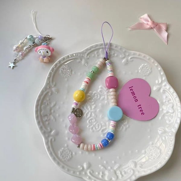 Colorful Heart Beaded Phone Chain Strap - Camera Wrist Lanyard Accessory
