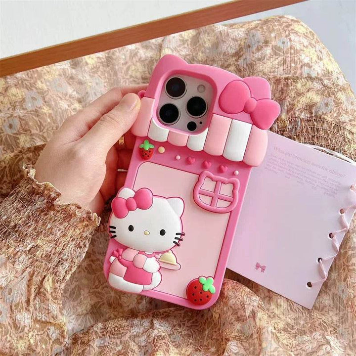Kawaii Cartoon Dessert Story Hello Kitty Phone Case With Strap Soft Silicone Cover - Leokee case
