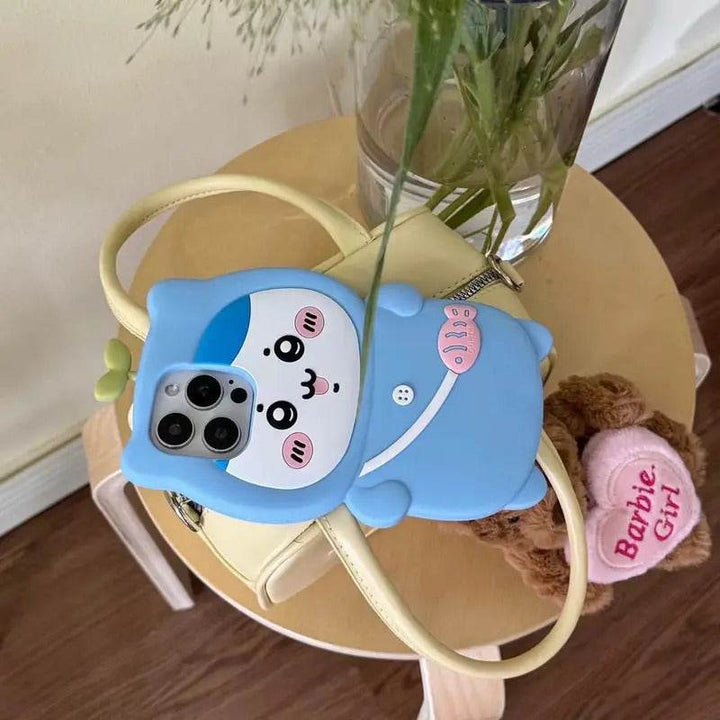 Cute Cartoon 3D Chiikawas Hatchi Phone Case For iPhone 15 14 13 12 Pro Max 11 Stereoscopic Cute Soft Silicone Cover - Leokee case