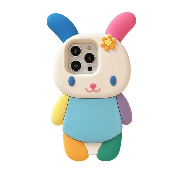 Rainbow Bunny Phone Case - Colorful 3D Cartoon Soft Silicone iPhone Cover