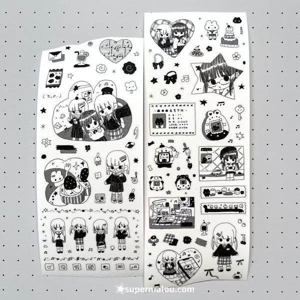 13Inches Black and White Student Girl Sticker Roll