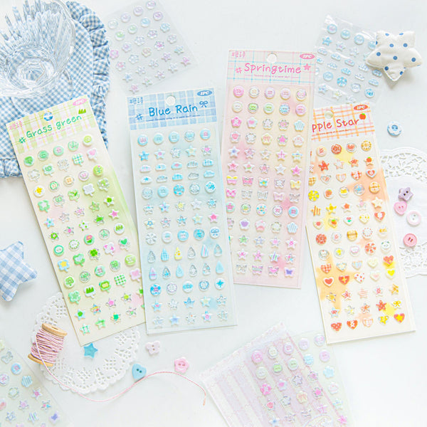 Cute Button 3D Drip Glue Sticker Clover Cloud Star Sticker Set Of 4