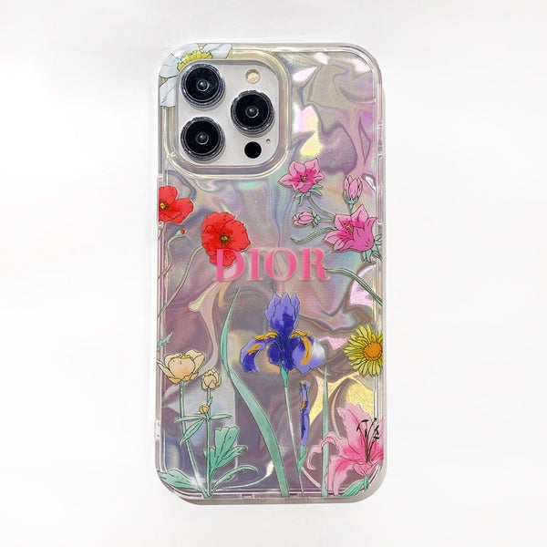 CD Floral Phone Case - Vintage Holographic Flower Design iPhone Protection