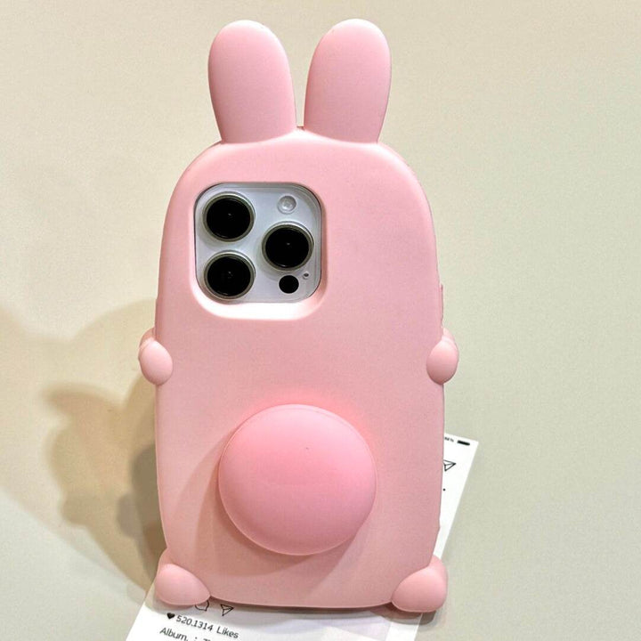 Cute three-dimensional pink rabbit ears phone case holder - Leokee case