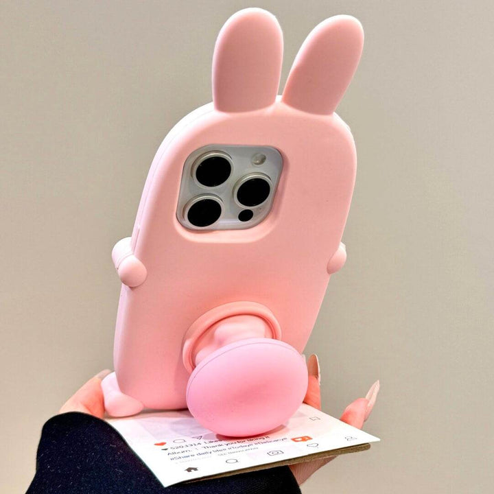 Cute three-dimensional pink rabbit ears phone case holder - Leokee case