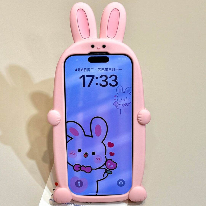 Cute three-dimensional pink rabbit ears phone case holder - Leokee case