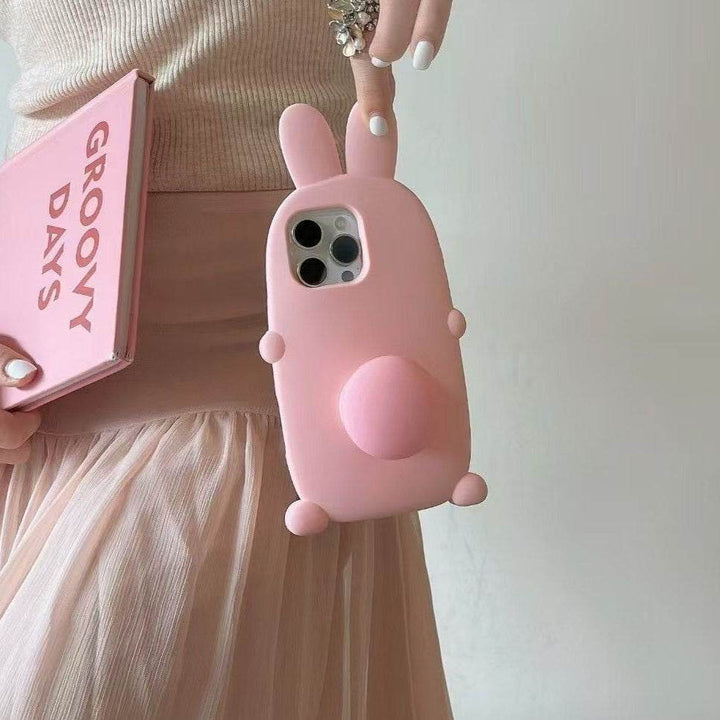 Cute three-dimensional pink rabbit ears phone case holder - Leokee case