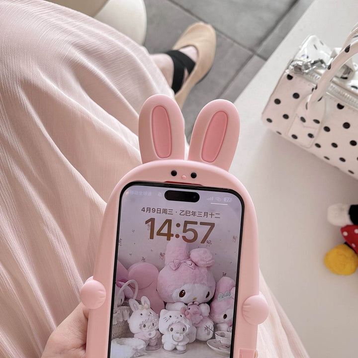 Cute three-dimensional pink rabbit ears phone case holder - Leokee case