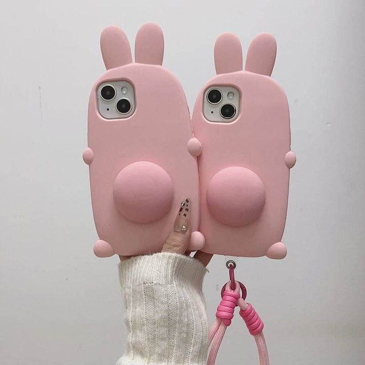 Cute three-dimensional pink rabbit ears phone case holder - Leokee case