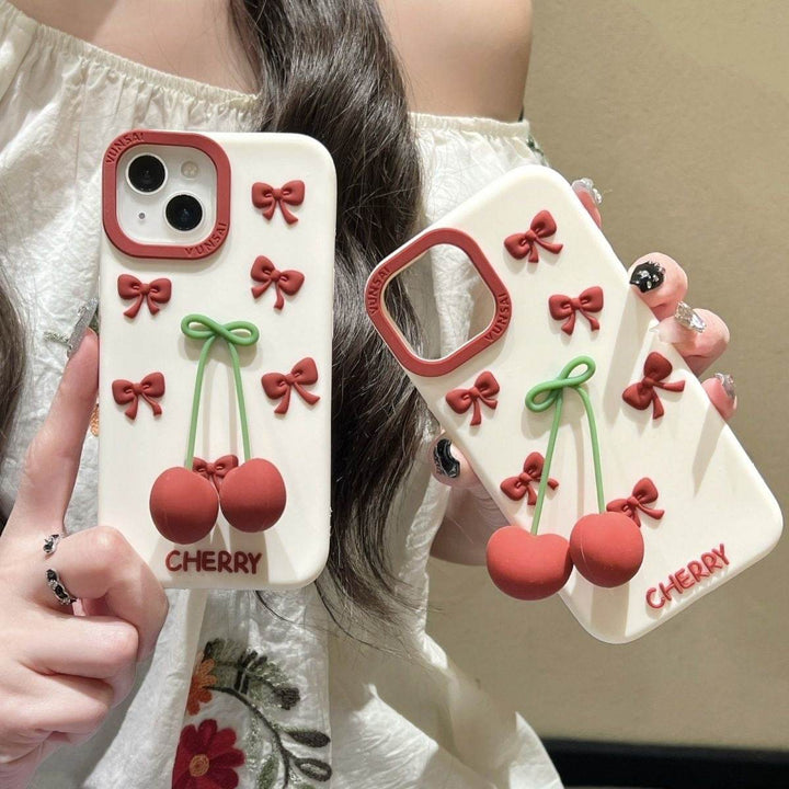 Three-dimensional cherry bow phone case - Leokee case