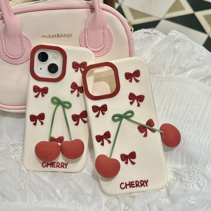 Three-dimensional cherry bow phone case - Leokee case