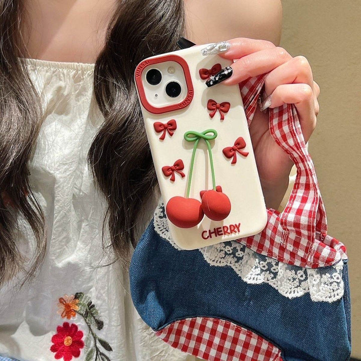 Three-dimensional cherry bow phone case - Leokee case