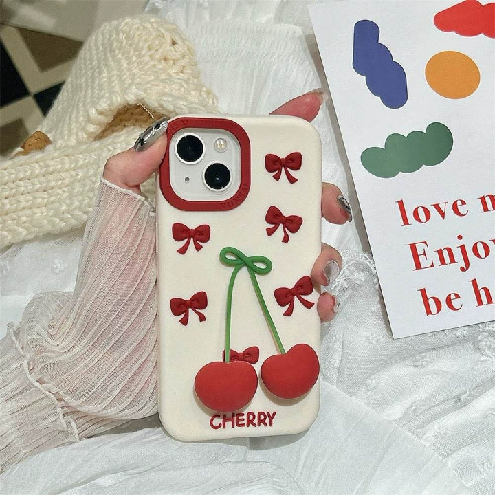 Three-dimensional cherry bow phone case - Leokee case