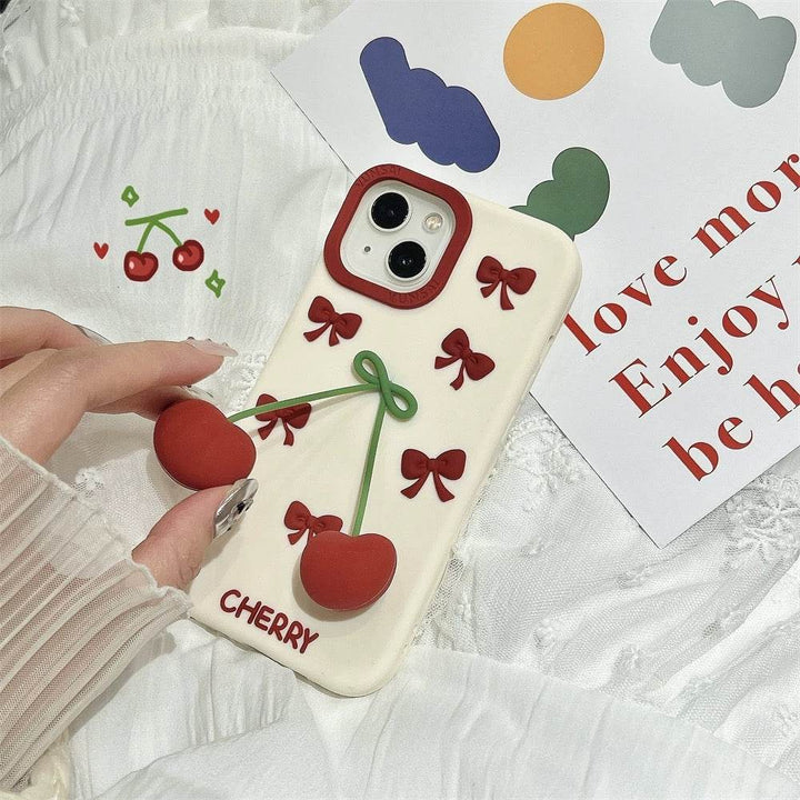 Three-dimensional cherry bow phone case - Leokee case