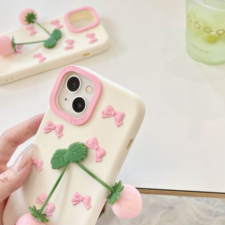 Three-dimensional cherry bow phone case - Leokee case