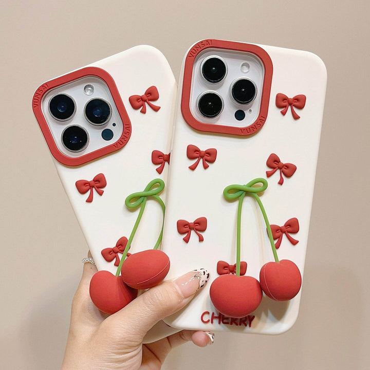 Three-dimensional cherry bow phone case - Leokee case