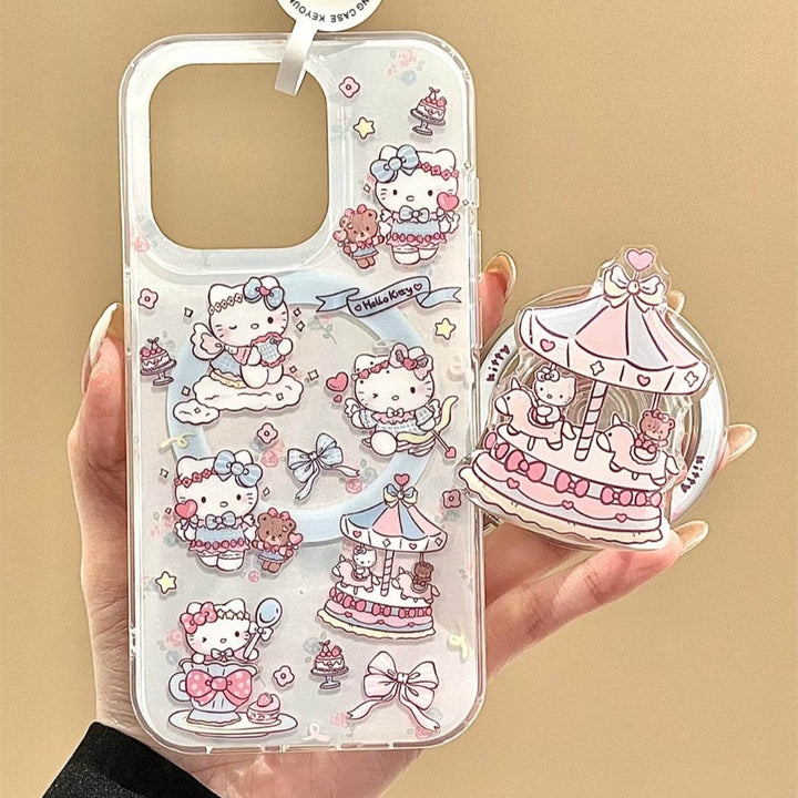 Carousel KT Cat Magnetic Holder Phone Case - Leokee case
