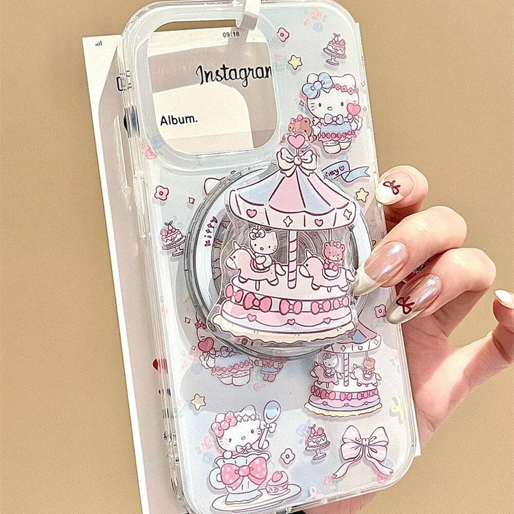Carousel KT Cat Magnetic Holder Phone Case - Leokee case