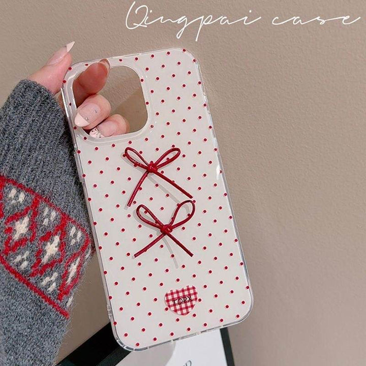Red Polka Dot Bow Phone Case - Leokee case