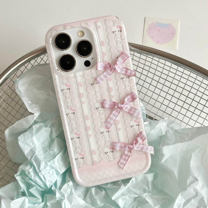 Pink Flower Kitty Bow Phone Case - Leokee case