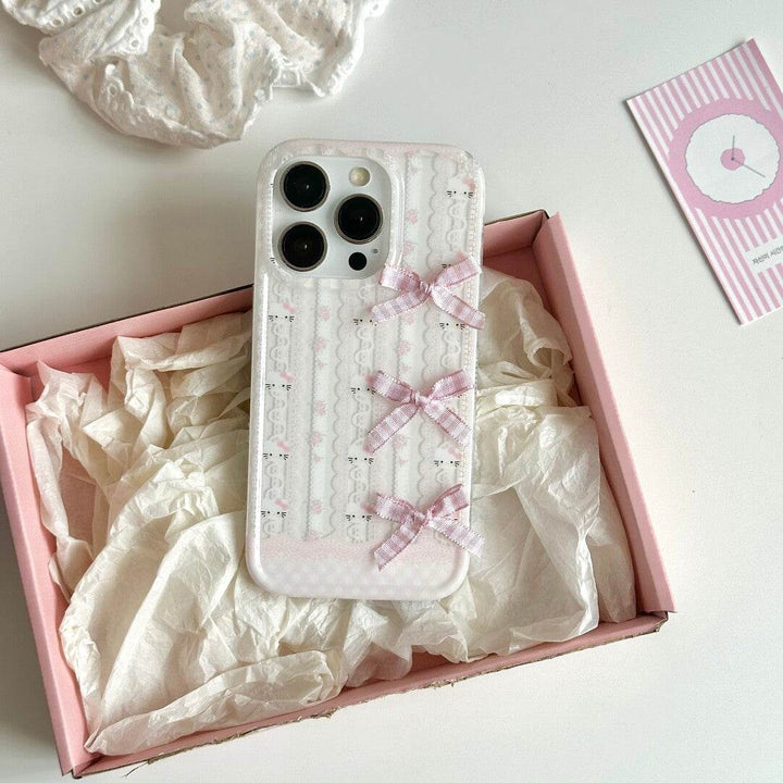Pink Flower Kitty Bow Phone Case - Leokee case