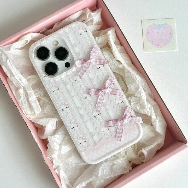 Pink Flower Kitty Bow Phone Case - Leokee case