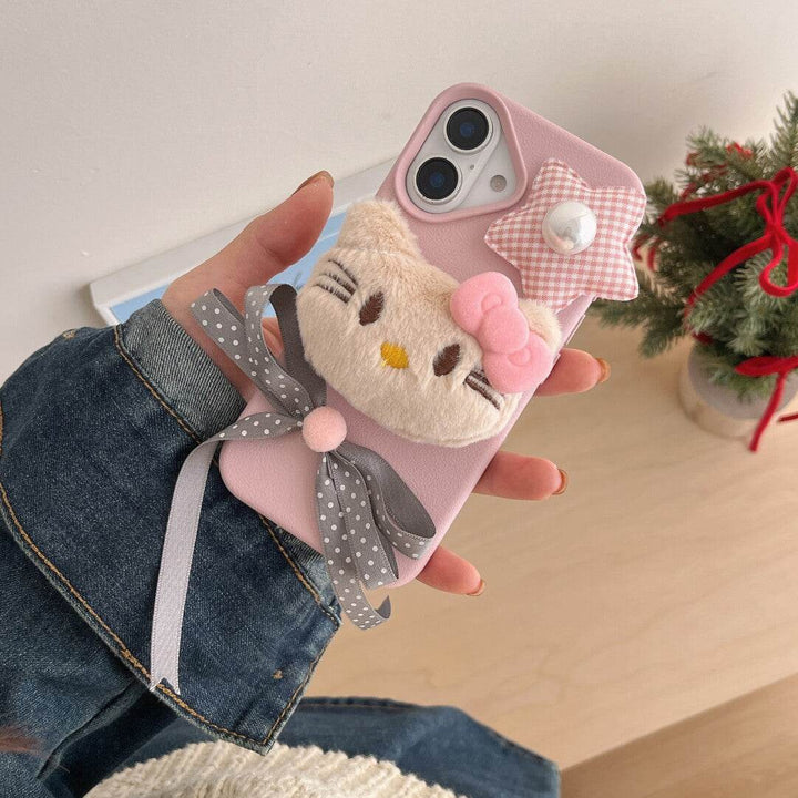 Plush three-dimensional KT cat phone case - Leokee case