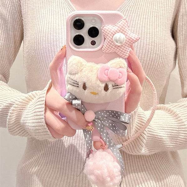 Plush three-dimensional KT cat phone case - Leokee case