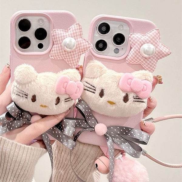 Plush three-dimensional KT cat phone case - Leokee case