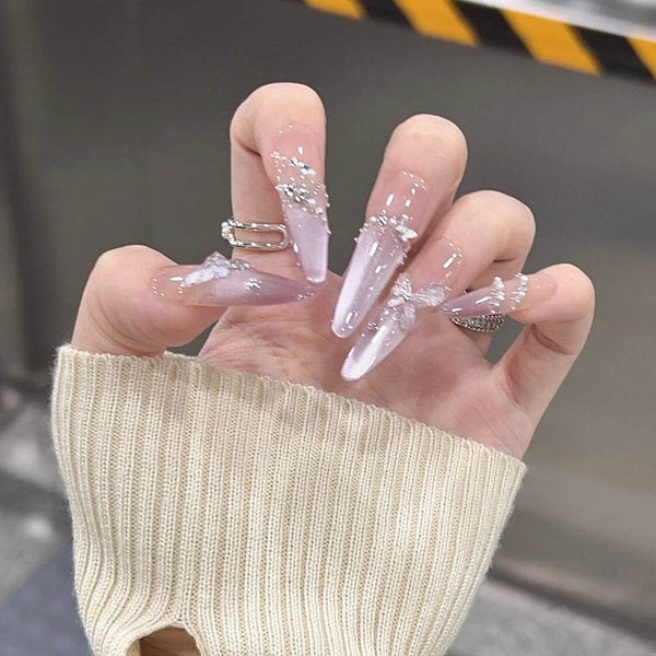 Light Purple Butterfly Aqua Cat Eye Handmade Nail Art - Leokee case