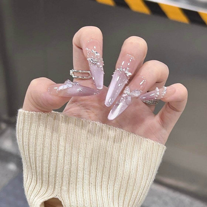 Light Purple Butterfly Aqua Cat Eye Handmade Nail Art - Leokee case