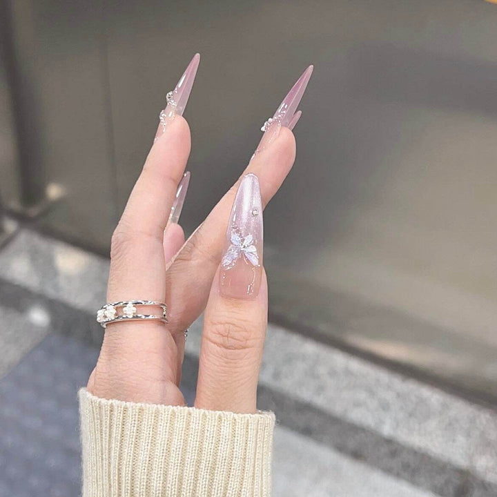 Light Purple Butterfly Aqua Cat Eye Handmade Nail Art - Leokee case