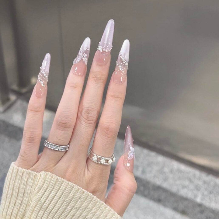 Light Purple Butterfly Aqua Cat Eye Handmade Nail Art - Leokee case