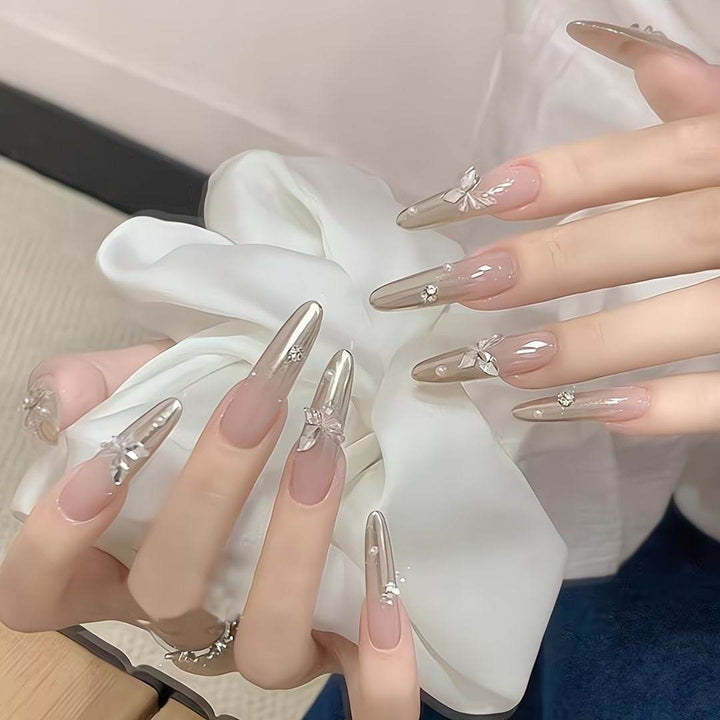 Moonlight Butterfly Magic Mirror French Gradient Handmade Nail Art - Leokee case