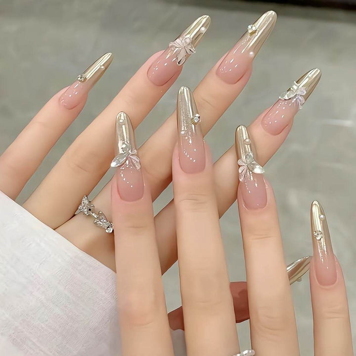 Moonlight Butterfly Magic Mirror French Gradient Handmade Nail Art - Leokee case