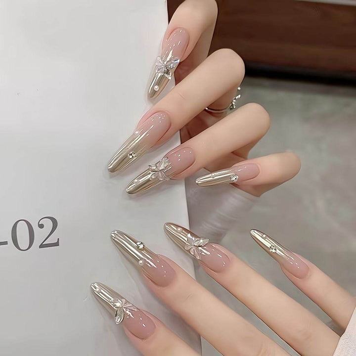 Moonlight Butterfly Magic Mirror French Gradient Handmade Nail Art - Leokee case