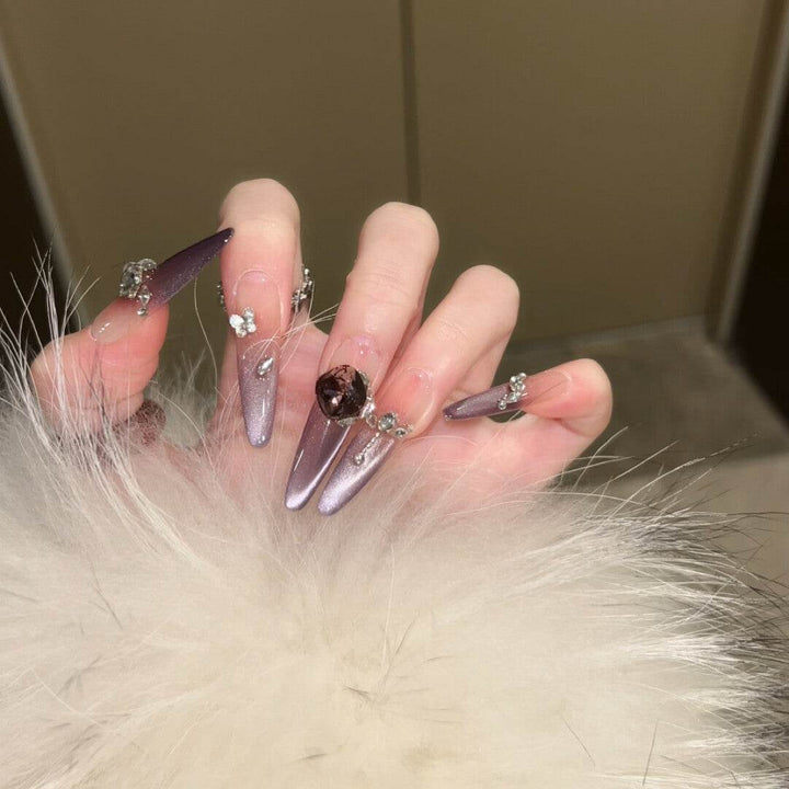 Purple Gradient Cat Eye Handmade Wearable Nails - Leokee case