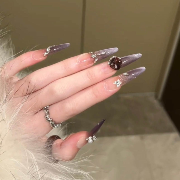Purple Gradient Cat Eye Handmade Wearable Nails - Leokee case