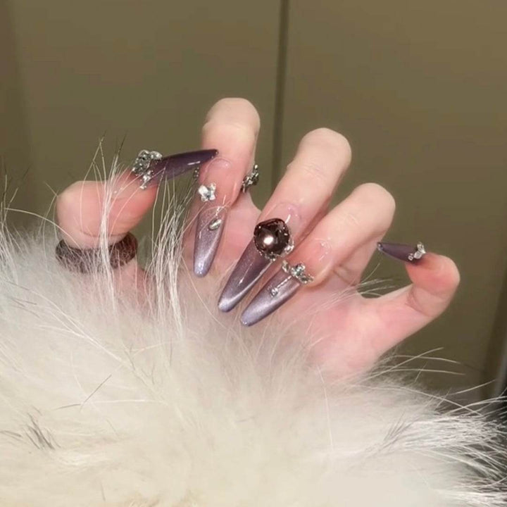 Purple Gradient Cat Eye Handmade Wearable Nails - Leokee case
