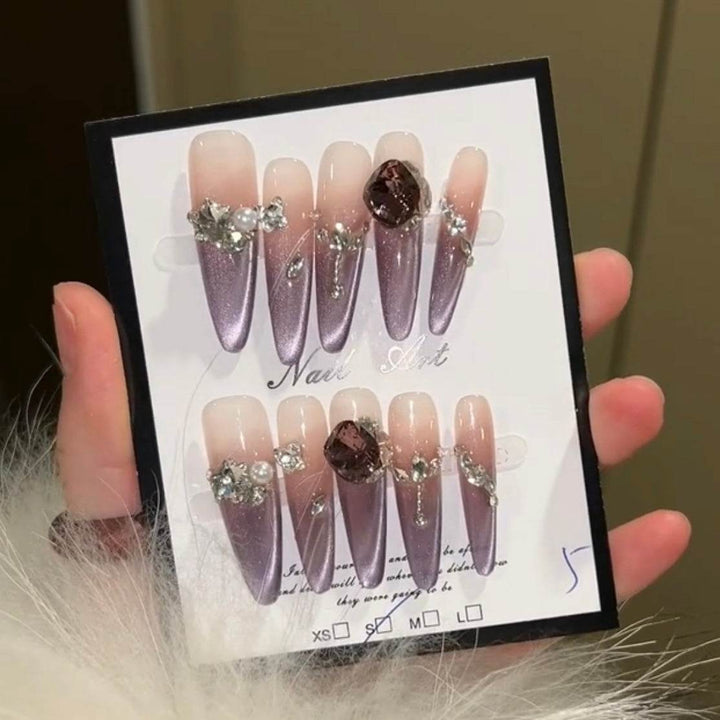 Purple Gradient Cat Eye Handmade Wearable Nails - Leokee case