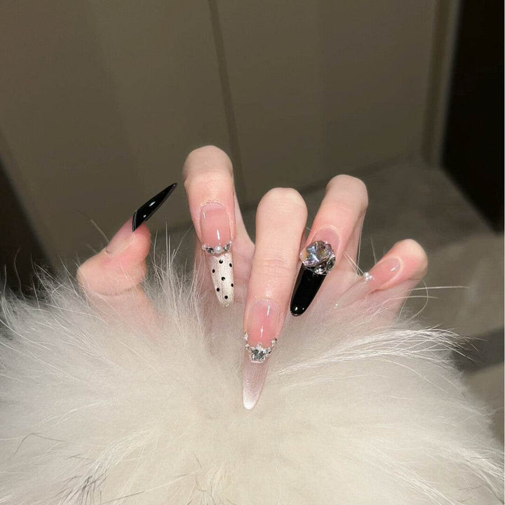 Pop Glitter Polka Dot Black Thousand Gold Handmade Wearable Nails - Leokee case