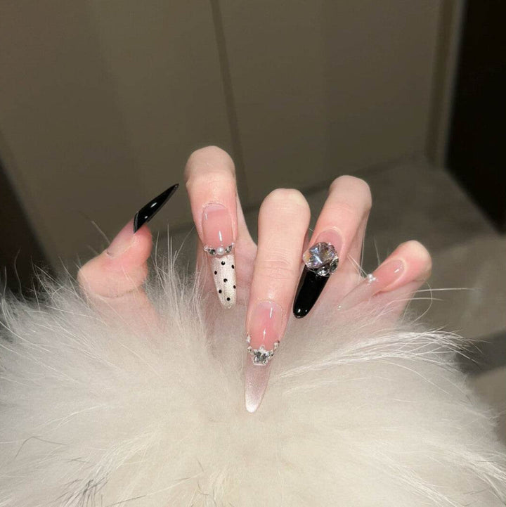 Pop Glitter Polka Dot Black Thousand Gold Handmade Wearable Nails - Leokee case