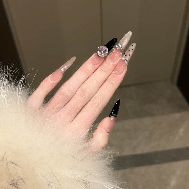 Pop Glitter Polka Dot Black Thousand Gold Handmade Wearable Nails - Leokee case