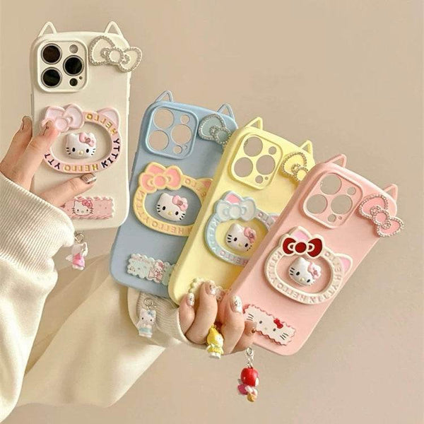 Three-dimensional cat ear HelloKitty cell phone case - Leokee case