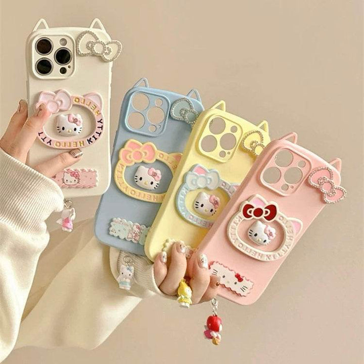 Three-dimensional cat ear HelloKitty cell phone case - Leokee case